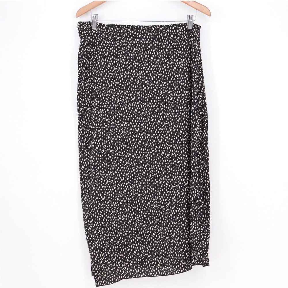 SHEIN Black White Abstract Spot Print Midi Skirt XL Side Slit Elastic Waist - Picture 5 of 6